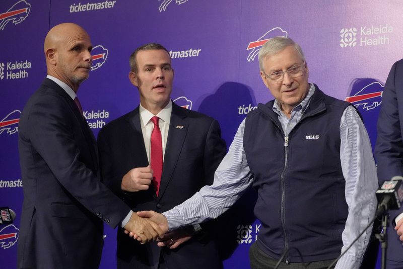 Pete Guelli, president of business operations, Brandon Beane, president of football operations and general manager, and owner Terry Pegula will all be in the draft room Thursday night for the Bills.