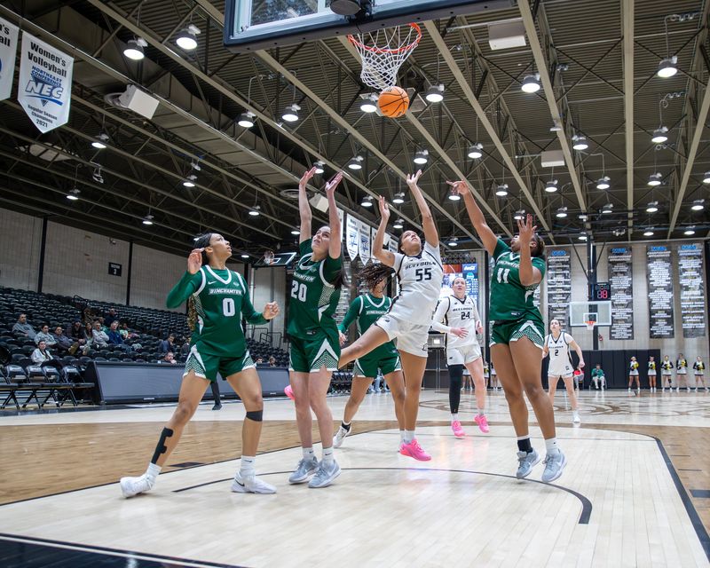Nia Scott (55), of Bryant women's basketball, shoots the ball vs. Binghamton, Jan. 29, 2026