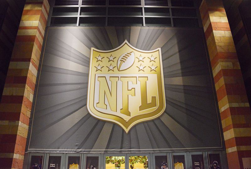 Jan 31, 2015; Phoenix, AZ, USA; General view of the golden NFL shield logo at the entrance to the 4th annual NFL Honors at Symphony Hall.
