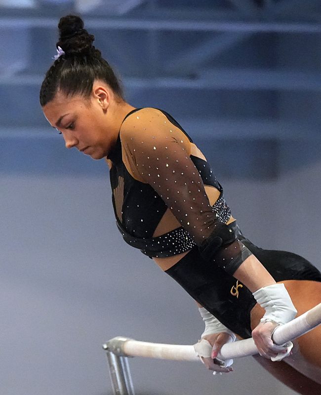 Lakeland-Pana's Anastasia Iannazzo competes in the uneven bars at the Section 1 Gymnastics Championships at Eclipse Gymnastics Center Feb. 5, 2026 in Mahopac.