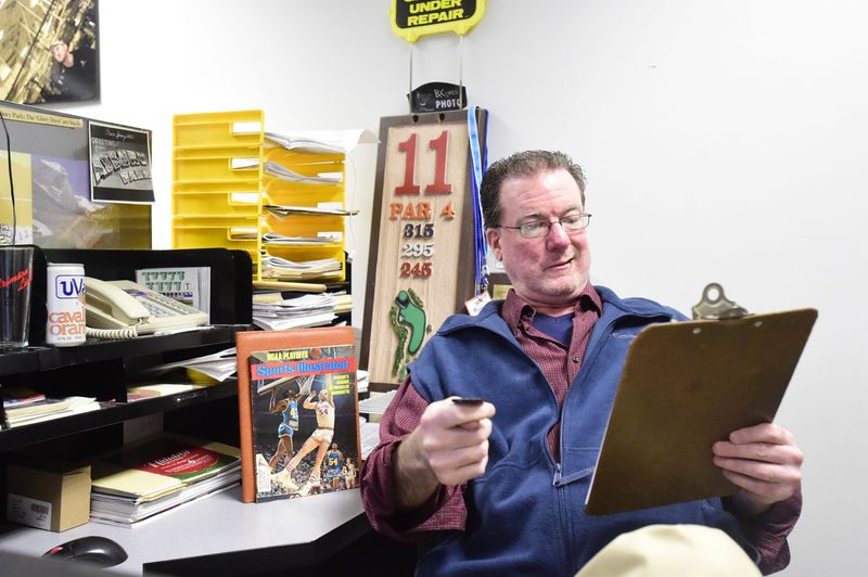 Kevin Stevens at his desk at the Press & Sun-Bulletin in 2015.