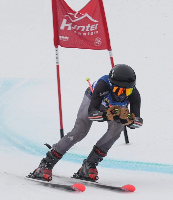Brewster’s Derrick Crivelli competing in the boys Giant Slalom during the Section 1 skiing championships at Hunter Mountain Feb. 10, 2026.
