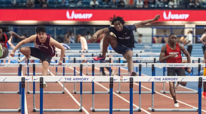 Nathaniel Johnson of John Jay East Fishkill won the boys Class AA 55 meter hurdles during the Section 1 indoor class track championships at The Armory in Manhattan Feb. 15, 2026.