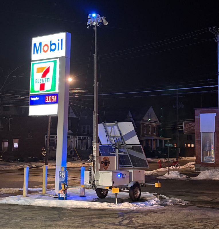 Hornell public safety officials say the bright flashing lights on a mobile surveillance unit at the 7-Eleven on Canisteo Street are a public safety hazard and must be removed.