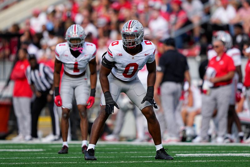 Oct 18, 2025; Madison, Wisconsin, USA; Ohio State Buckeyes linebacker Sonny Styles (0) during the game against the Wisconsin Badgers at Camp Randall Stadium. Mandatory Credit: Jeff Hanisch-Imagn Images
