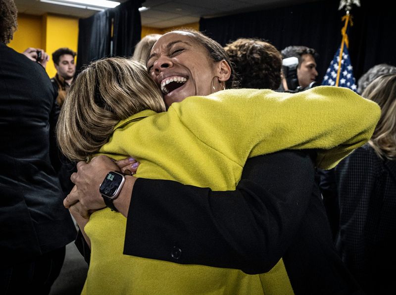 New Rochelle Mayor Yadira Ramos-Herbert embraces Joan McDonald, the Deputy Westchester County Executive, after Gov. Kathy Hochul announced that the state will contribute $16 million to the LINC, New Rochelle's project to transform Memorial Highway from a six-lane thoroughfare into a local street and linear park Feb. 18, 2026. Hochul and local officials gathered at the Remington Boys and Girls Club of New Rochelle for the announcement. The LINC will reconnect the historically Black Lincoln Park neighborhood that was split apart due to the construction of Memorial Highway. With Ramos-Herbert was U.S. Rep. George Latimer and State Senator Andrea Stewart-Cousins.