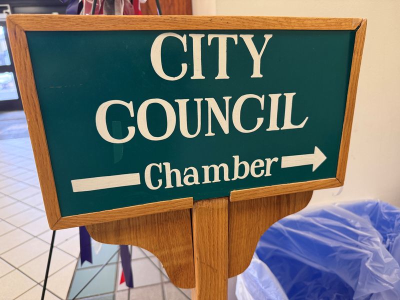 Binghamton City Council Chamber sign in the lobby of City Hall.