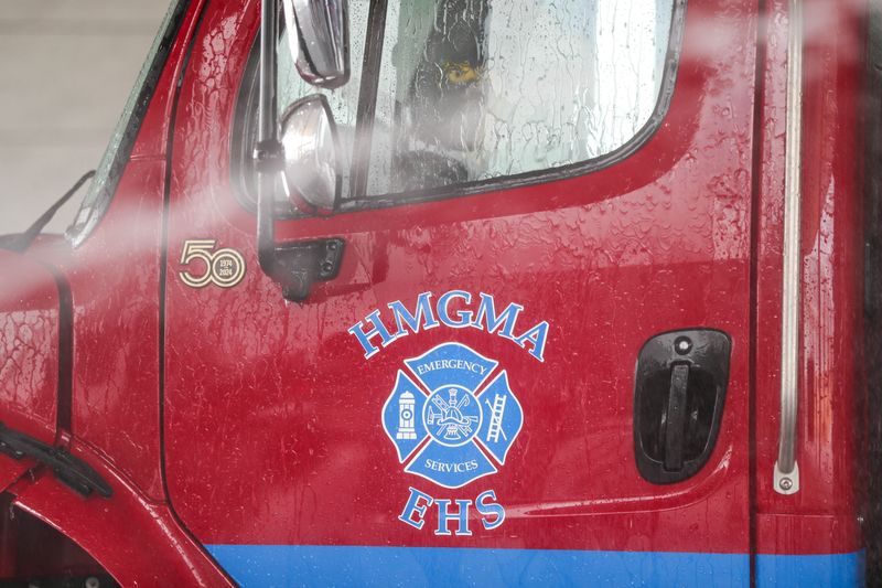 Water sprays over the Hyundai Motor Group Metaplant America fire truck during a traditional wet down ceremony on Friday, February 27, 2026 at the Metaplant in Ellabell.