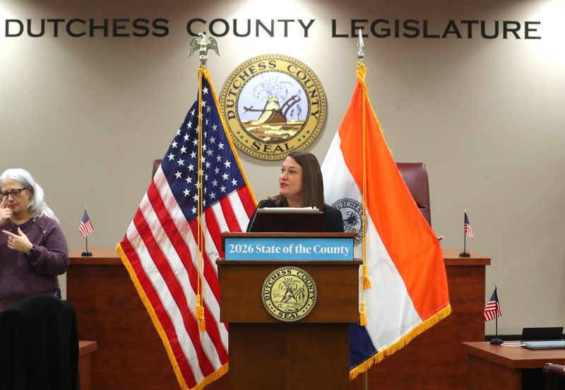 Yvette Valdes Smith, chairperson of Dutchess County Legislature delivers the welcome to the 2026 State of the County address on March 3, 2026.