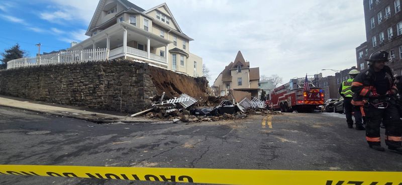A perimeter was set up near the site of a wall collapse in Yonkers on Wednesday, March 4.