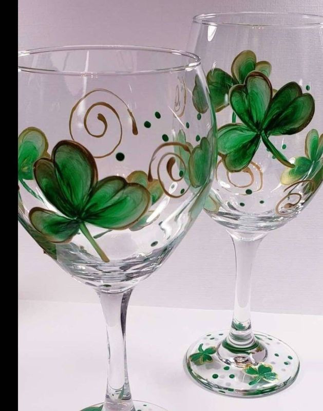 Paint and Sip from shamrock bedazzled wine glasses created at Packy's Irish Pub in Washington Mills.