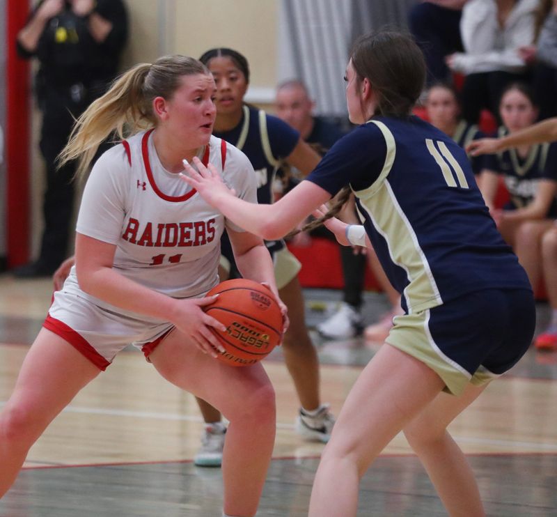 Red Hook’s Nina Kortbus drives to the net against Beacon’s Mia Lentini during the Section 9 Class A semifinal game on March 4, 2026.