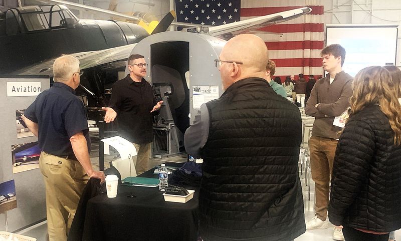 Representatives from Corning Aviation talk to students from area high schools during Aviation Career Day on Thursday, March 5, 2026 at the Wings of Eagles Discovery Center in Big Flats.