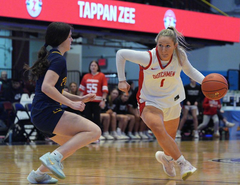 Tappan Zee's Emma McHugh drives toward the paint against Pelham during the Section 1 Class A girls basketball at the Westchester County Center on March 6, 2026.