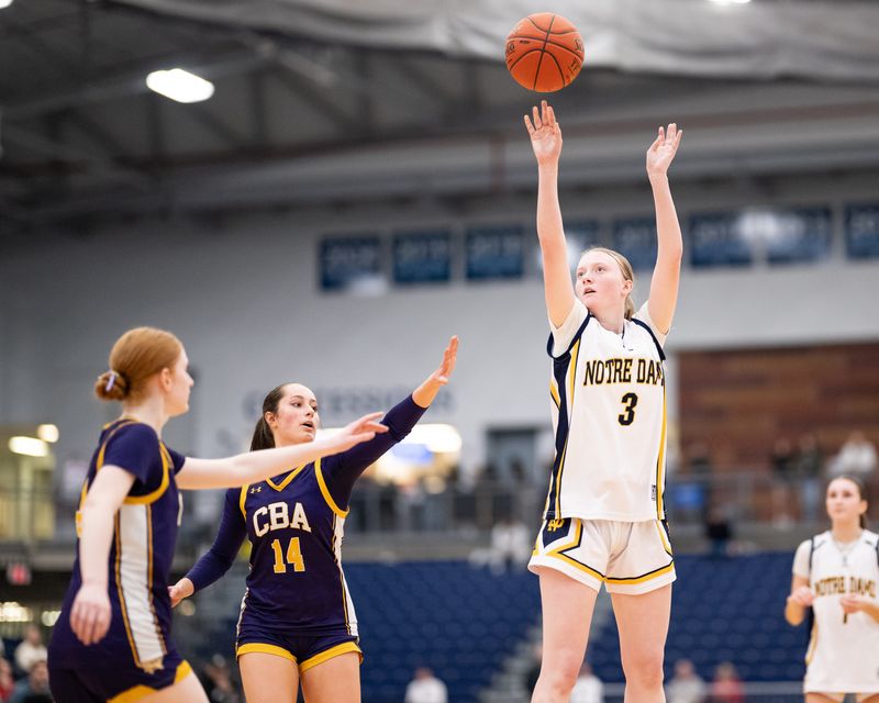 Notre Dame’s Erin Trinkaus shoots the ball during the Section III Class A girls basketball final at Onondaga Community College on Saturday, March 7, 2026. Notre Dame went on to win 53-29.