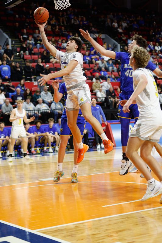 Marco Konrad takes the shot for Maine-Endwell in a 68-42 win over Oneonta in the Section 4 Class A boys basketball championship game March 8, 2026 at Visions Veterans Memorial Arena in Binghamton.
