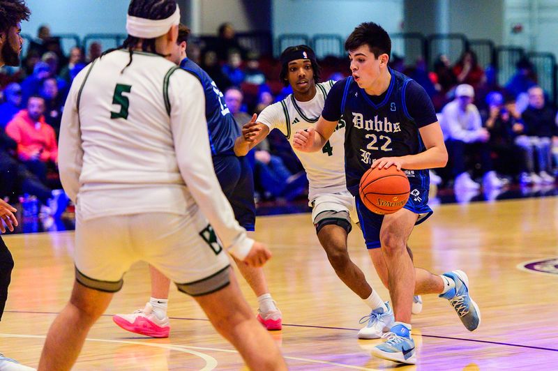 Dobbs Ferry's Anthony Ficarrotta dribbles up court during the Section 1 Class B boys basketball championship game at the Westchester County Center in White Plains, NY on Sunday, March 8, 2026.