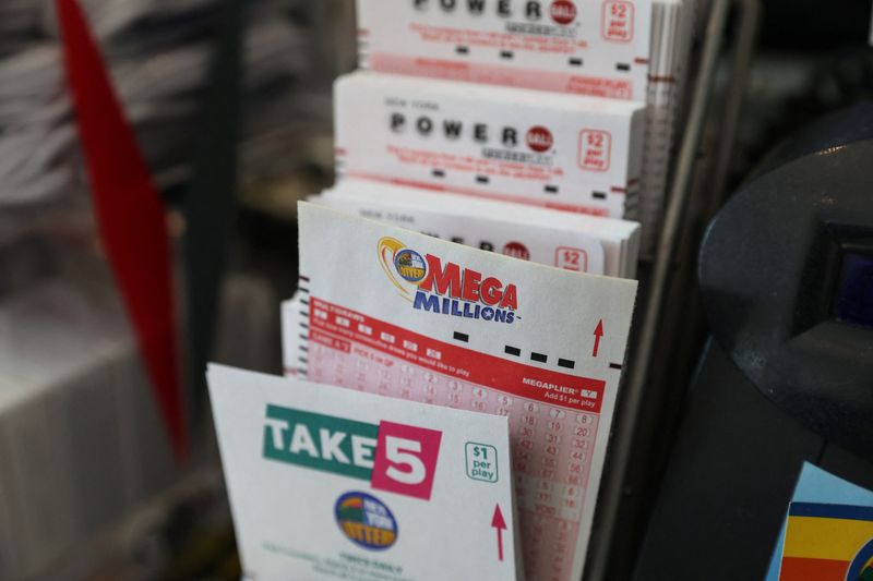 Tickets for the Mega Millions and Powerball Jackpots are seen inside a store in Port Washington, New York, on July 11, 2023.