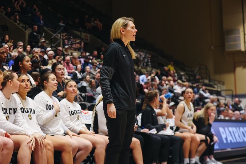 Army head coach Katie Kuester. Army beat Lafayette 65-57 in a Patriot League quarterfinal playoff at West Point on March 9, 2026. ARMY ATHLETICS