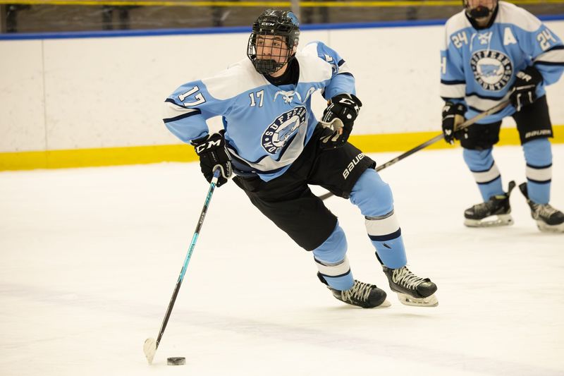 Suffern's Sean Tyrrell skates the puck during the NYSPHSAA Division I semifinals Saturday, March 14 at the Harborcenter in Buffalo.
