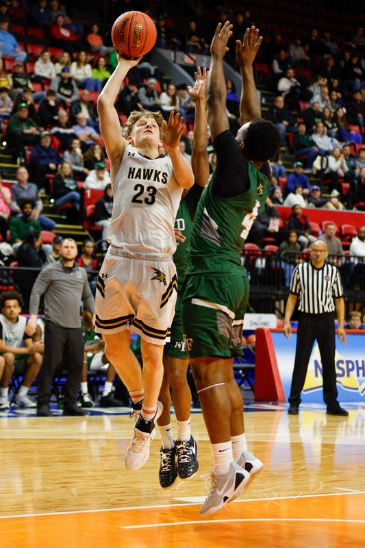 Nolyn Proudfoot from Corning takes a shot in a 72-64 win over William Floyd in a NYSPHSAA Class AAA boys basketball regional final March 15, 2026 at Visions Veterans Memorial Arena in Binghamton.