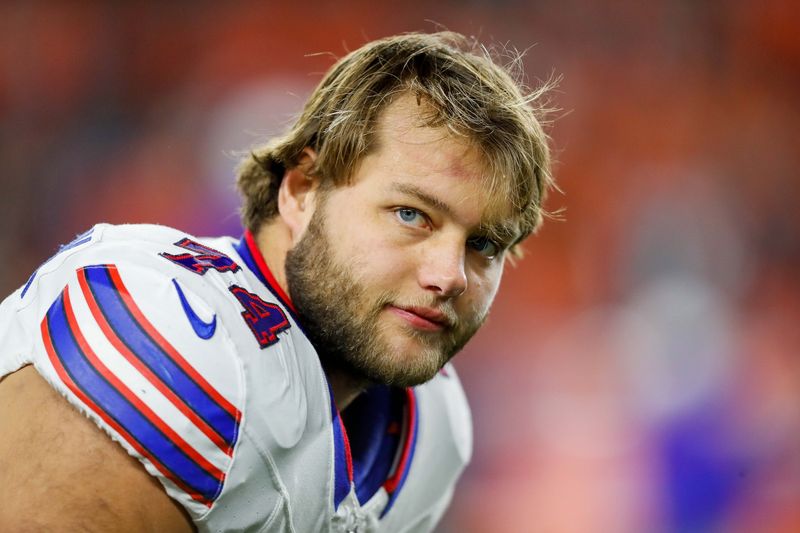 Nov 5, 2023; Cincinnati, Ohio, USA; Buffalo Bills offensive tackle Ryan Van Demark (74) stretches during warmups before the game against the Cincinnati Bengals at Paycor Stadium.