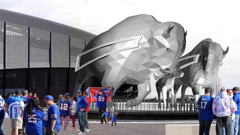 The Buffalo Bills released renderings of three bison statues at the Family Circle outside new Highmark Stadium.