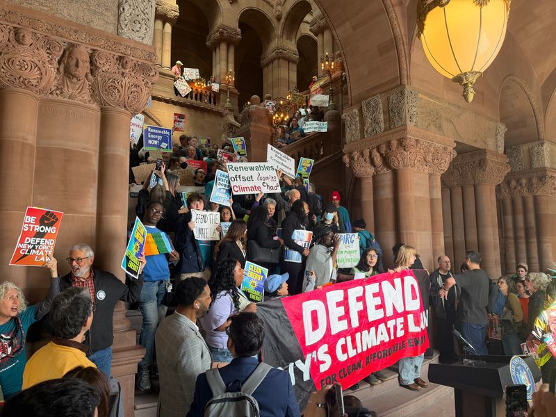 Hundreds of environmental advocates, trade groups and legislators filled the halls of the New York State Capitol on Wednesday, March 25, to make protest Gov. Kathy Hochul's proposal to weaken the state's climate law.