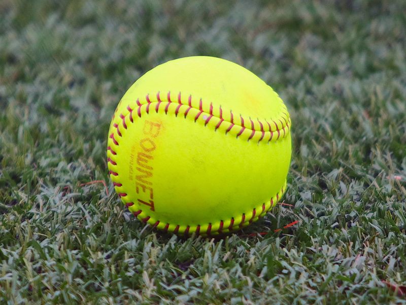 A softball lies on the turf at Jack Tripp Field in Taunton, MA on March 30, 2026.