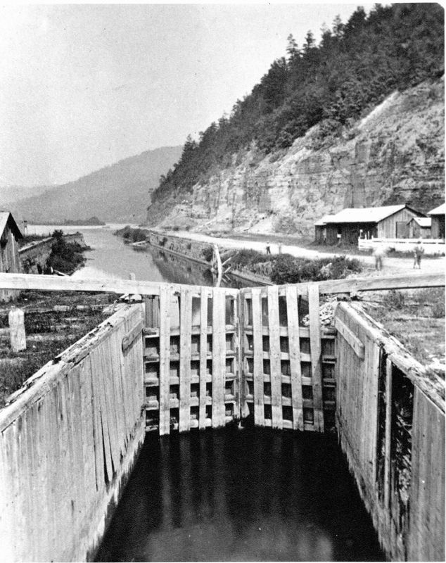 This was the final lock on the Chemung Canal, leading into (and out of) the Chemung River, with Corning on the far shore.