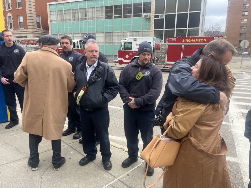 The Binghamton Fire Department greeted John "JR" Gaudet's parents after the sentencing of Patrick K. Shea.