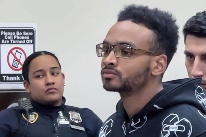 Brandon Hunter-Carney, 26, from Mount Vernon is arraigned at the City of Mount Vernon Court in Mount Vernon on Wednesday, April 8, 2026 for second-degree grand larceny and criminal possession of stolen property, both felonies.