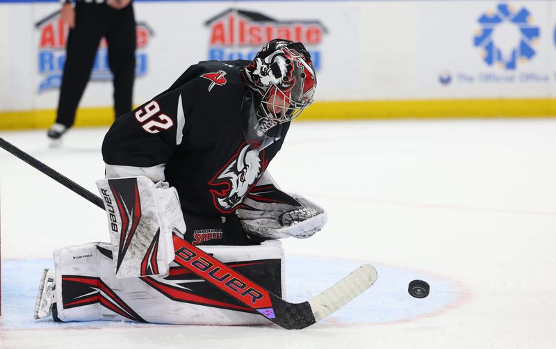Buffalo Sabres goaltender Colten Ellis makes a save during the third period against the Columbus Blue Jackets at KeyBank Center.
