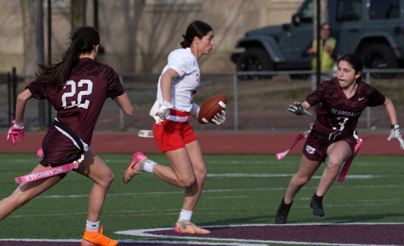 Tappan Zee defeated Scarsdale 32-12 in flag football action at Scarsdale High School April 10, 2026.