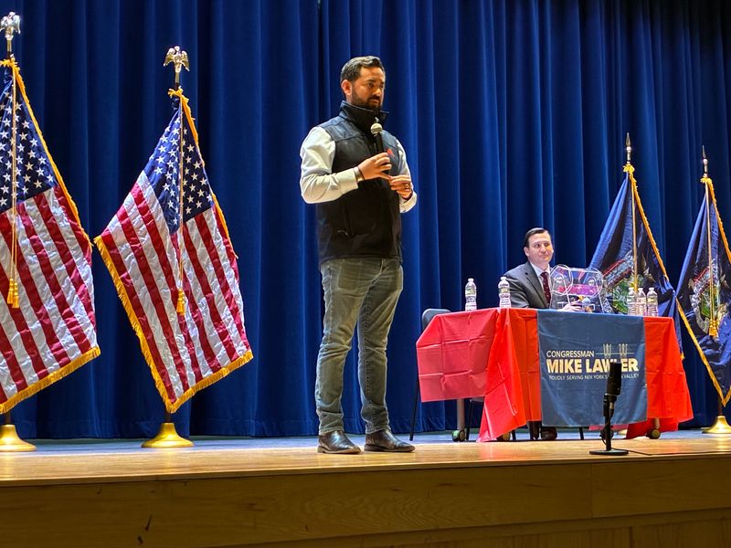 Rep. Mike Lawler held a town hall at Mahopac High School on April 12, 2026 and faced another boisterous crowding in his latest outing to field questions from constituents.