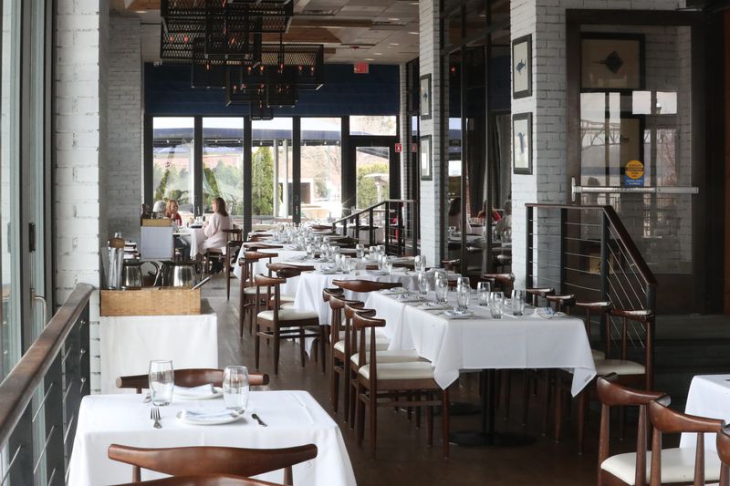 Inside the terrace dining room at Blu Pointe restaurant in Newburgh on April 13, 2026.