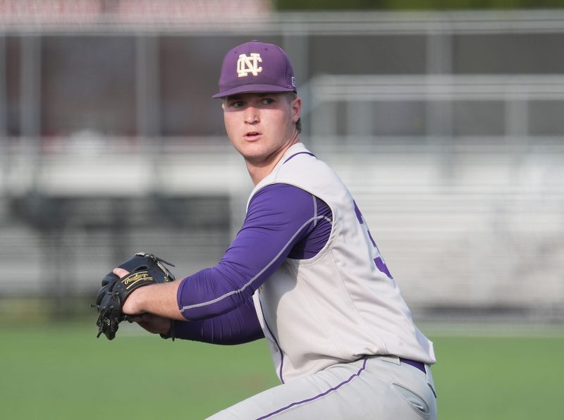 Clarkstown North pitcher Quinn Miller (34) works the mound during baseball action against Harrison at Harrison High School on Wednesday, April 15, 2026. Clarkstown North won 3-0.