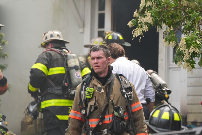 Firefighters from several Westchester and Connecticut fire departments battle a stubborn house fire on Od Shop Road in South Salem April 16, 2026. Several residents and first responders were injured.
