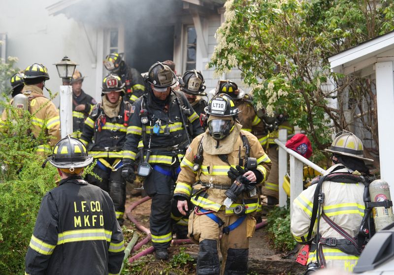 Firefighters from several Westchester and Connecticut fire departments battle a stubborn house fire on Old Shop Road in South Salem April 16, 2026. Several residents and first responders were injured.