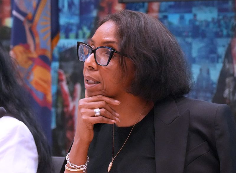 Dr. Shelley Jallow, academic monitor for the ERCSD, speaks during a meeting about the district's superintendent search. April 16, 2026. The state monitors, who are appointed by the commissioner, have a say over a superintendent choice. They recently rejected a finalist selected by the board.