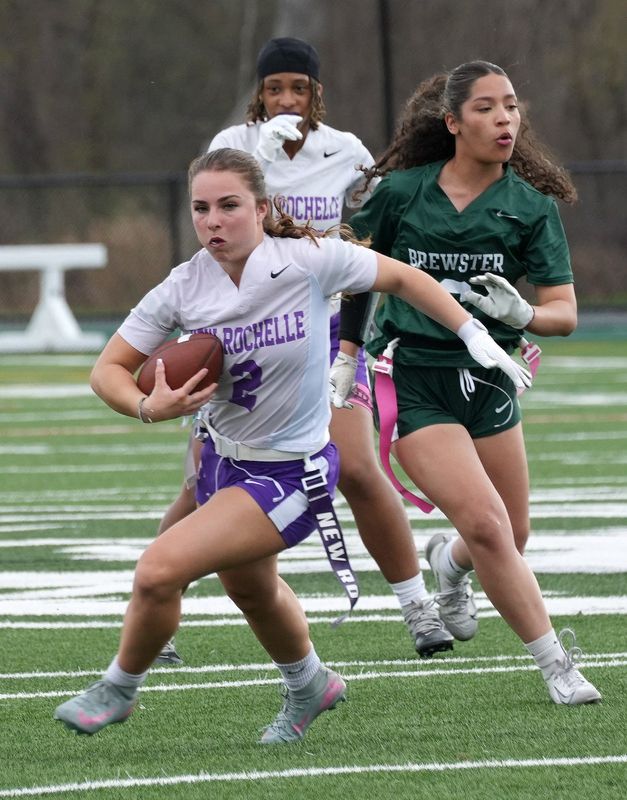 New Rochelle defeated Brewster 19-0 in flag football action at Brewster High School April 15, 2026.