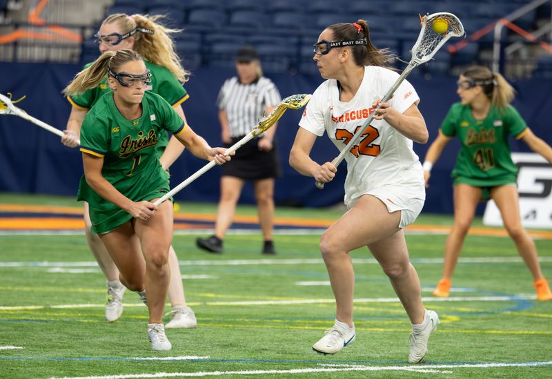 Syracuse University's Molly Guzik runs to the cage during a game against Notre Dame on Saturday, April 11.