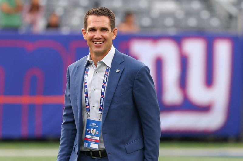 Aug 21, 2022; East Rutherford, New Jersey, USA; New York Giants general manager Joe Schoen before the game against the Cincinnati Bengals at MetLife Stadium. Mandatory Credit: Vincent Carchietta-USA TODAY Sports
