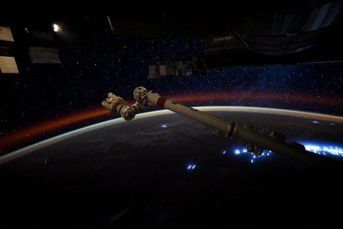 NASA astronaut Jessica Meir captured this stunning sight of the Lyrids meteor shower from the International Space Station while the activity was at its peak.