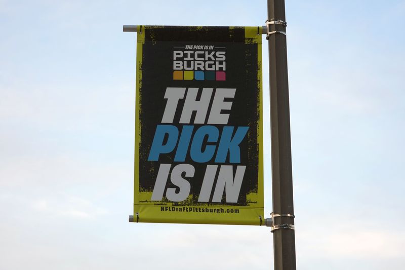 Apr 21, 2026; Pittsburgh, PA, USA; Street banners promoting the 2026 NFL Draft in downtown.