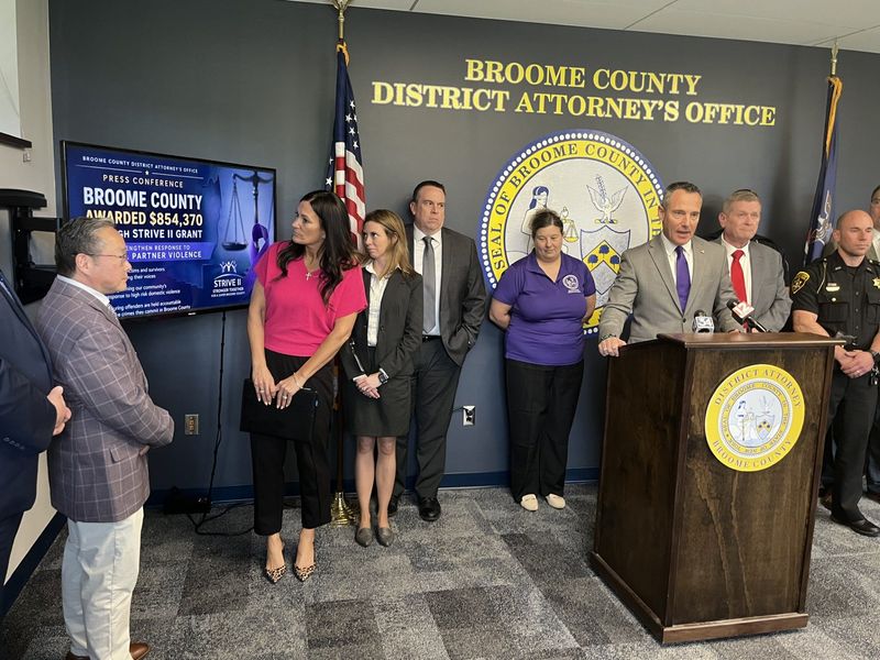Broome County officials announced a $854,370 grant which will be used to combat domestic violence.
