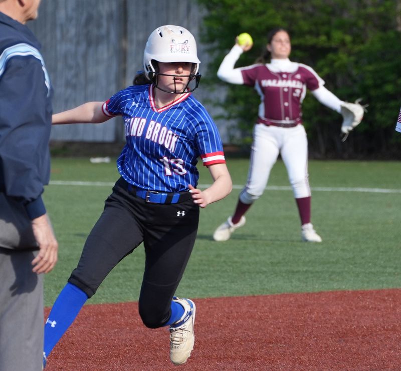 Blind Brook’s Charlotte Florin (13) rounds the bases during game against Valhalla during softball action at Blind Brook High School in Rye Brook April 24, 2026.
