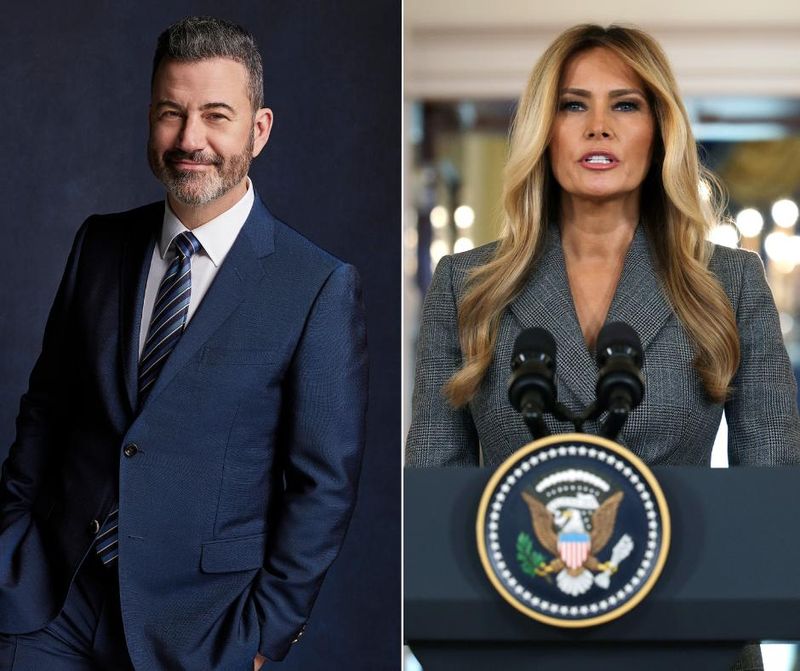 First lady Melania Trump, right, criticized Jimmy Kimmel for calling her an "expectant widow" on his show last week, prior to a shooting at the White House Correspondents' dinner.