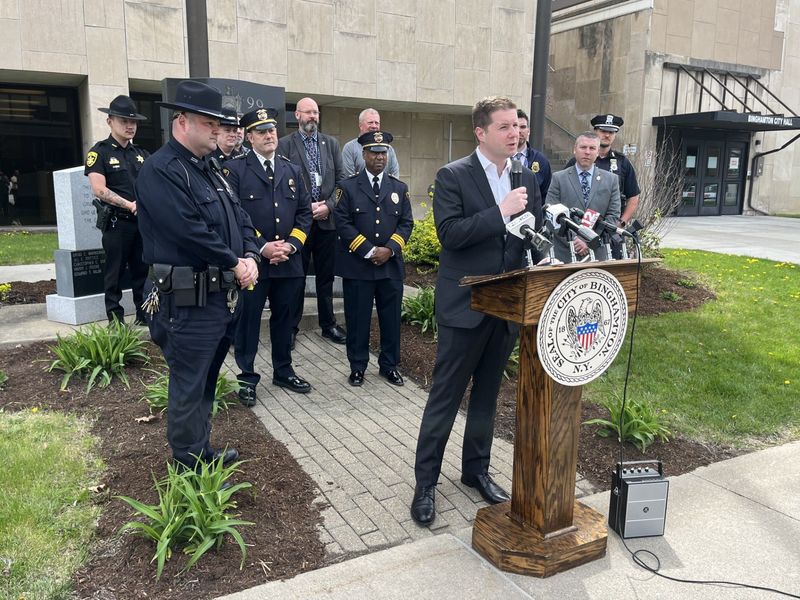 City of Binghamton Mayor Jared Kraham speaks at an April 28 press conference announcing details of the Southern Tier Law Enforcement Memorial Association's annual Police Week.