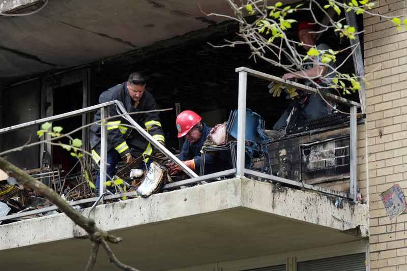 Firefighters at the scene of an apartment building fire located at 50 Riverdale Ave. in Yonkers April 28, 2026.
